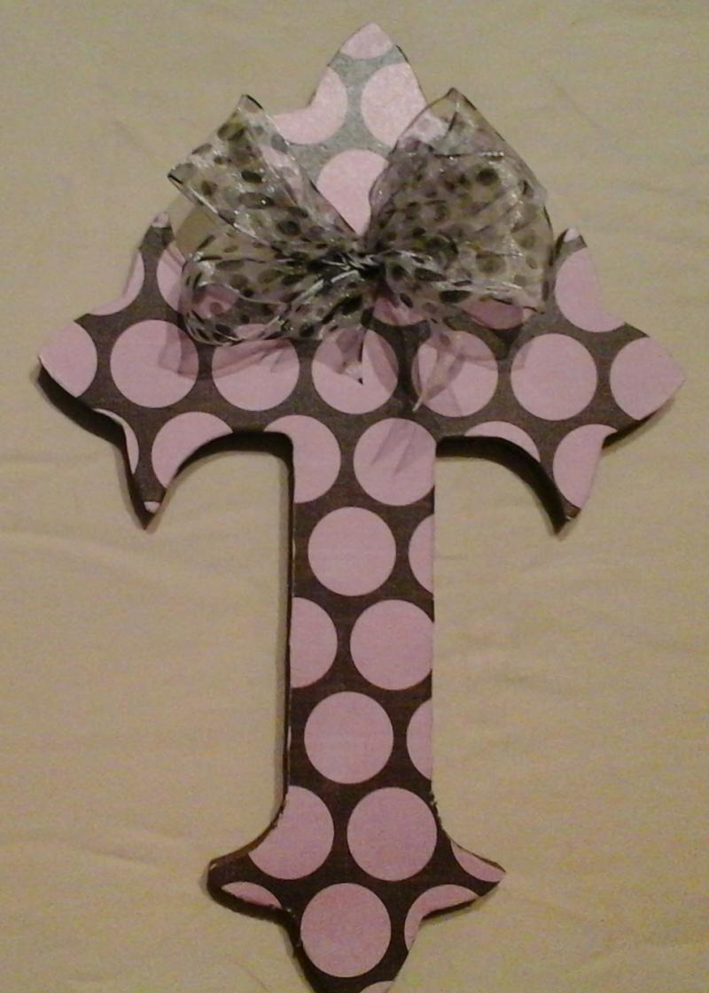 ITEM #14-104 $10.00 8X12 Pink/Polka Dot Decopauge Cross